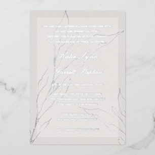 Invitation En Aluminium Mariage floral moderne élégant gris argent