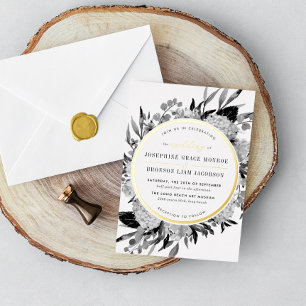 Invitation En Aluminium Mariage floral moderne noir et blanc