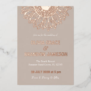 Invitation En Aluminium Mariage Floral Moderne Tournesol Or Rose Mocha 