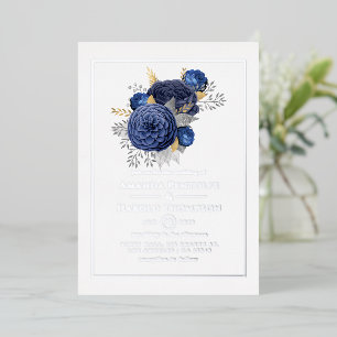 Invitation En Aluminium Mariage floral Navy, argent et or