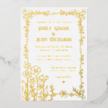 Mariage Floral Or et Blanc Dessiné à la Main 