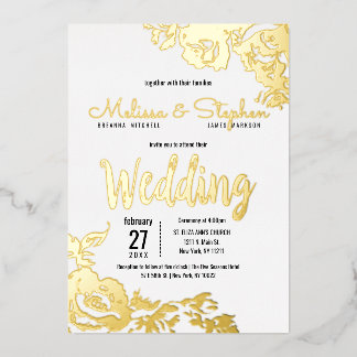 Invitation En Aluminium Mariage Floral Or Réel Blanc
