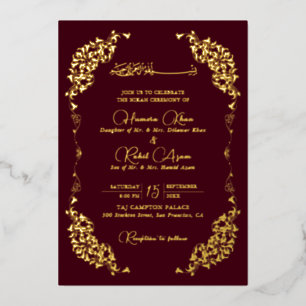 Invitation En Aluminium Mariage Floral Paisley Burgundy Marron Artistique