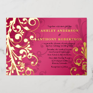 Invitation En Aluminium Mariage floral Raspberry Pink Real Gold