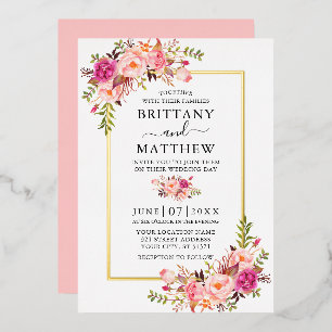 Invitation En Aluminium Mariage Floral Rose Clair Aquarelle Or