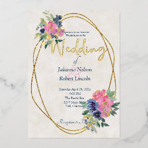 Invitation En Aluminium Mariage floral rose et bleu