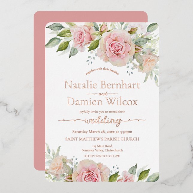 Invitation En Aluminium Mariage floral rose rose rose (Recto/Verso)