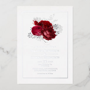 Invitation En Aluminium Mariage floral rouge et argent