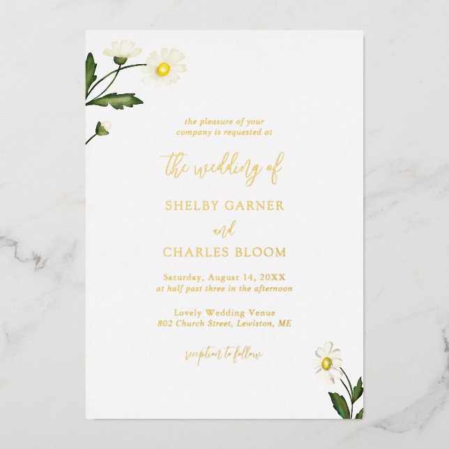 Invitation En Aluminium Mariage floral rustique de marguerite blanche (Recto)