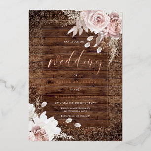 Invitation En Aluminium Mariage Floral Rustique Vintage Rose