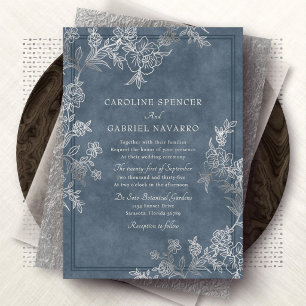 Invitation En Aluminium Mariage floral toile de fleurs chinoiserie bleue
