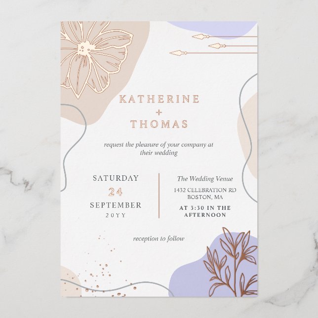 Invitation En Aluminium Mariage floral verdure lavande et lin (Recto)