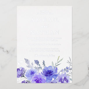 Invitation En Aluminium Mariage floral violet violet à huile d'argent