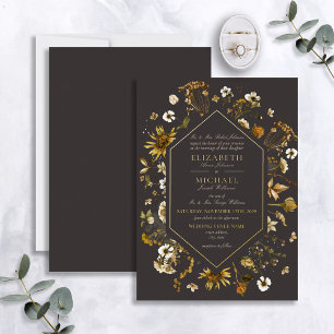 Invitation En Aluminium Mariage Formel Botanique Tournesols Rustiques Or