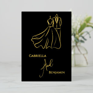 Invitation En Aluminium Mariage Formel Minimaliste Noir Or Script