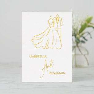 Invitation En Aluminium Mariage Formel Minimaliste Or Blanc Script