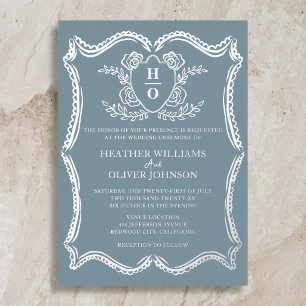 Invitation En Aluminium Mariage Formel Régence Vintage Crest Bleu Poussiér