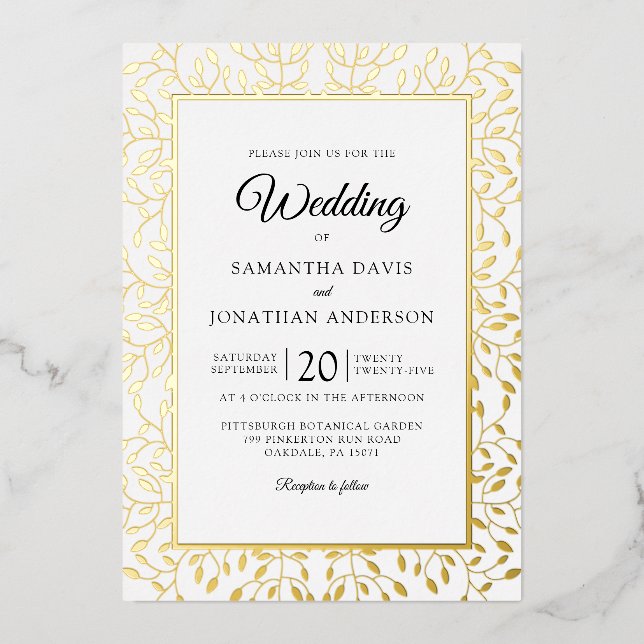 Invitation En Aluminium Mariage frontalier à huile de vigne feuille or (Recto)