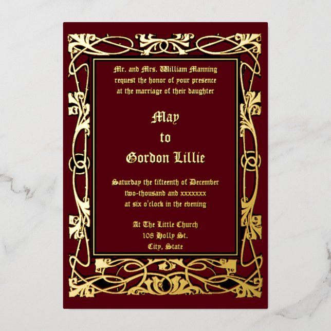 Invitation En Aluminium Mariage frontalier Art Nouveau vintage (Recto)