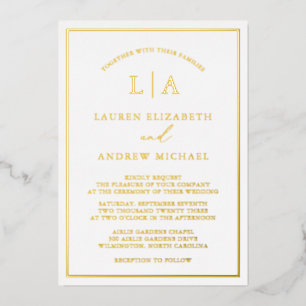 Invitation En Aluminium Mariage frontalier du monogramme de l'huile d'or r