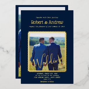 Invitation En Aluminium Mariage gay élégant bleu foncé et OR