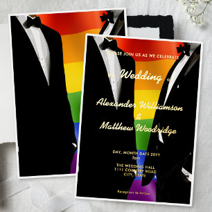 Invitation En Aluminium Mariage Gay Élégant Moderne Arc-en-Ciel Or