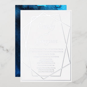 Invitation En Aluminium Mariage géométrique bleu et argent