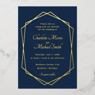 Invitation En Aluminium Mariage géométrique bleu marine et or