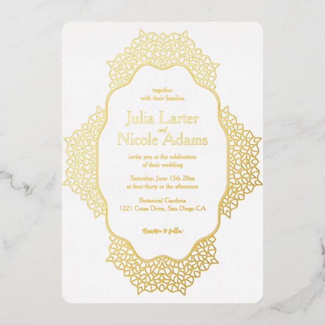 Invitation En Aluminium Mariage géométrique en treillis marocain (Recto)
