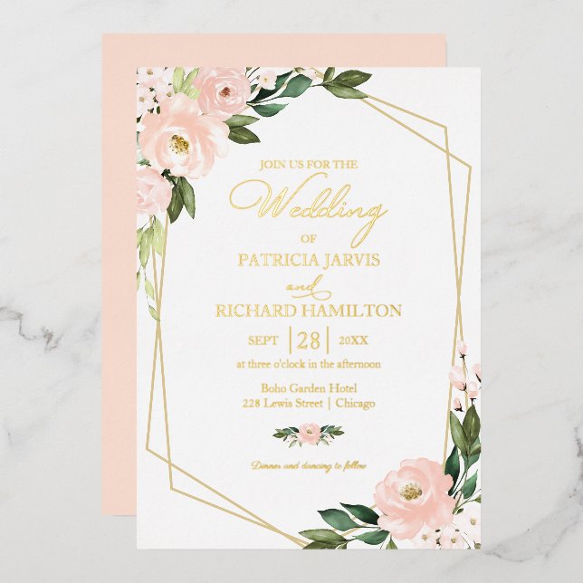 Invitation En Aluminium Mariage Géométrique Floral Rouge Clair (Recto/Verso)