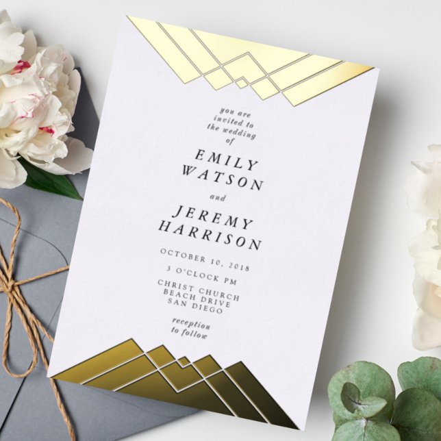 Invitation En Aluminium Mariage Géométrique Gold Gatsby (Créateur téléchargé)