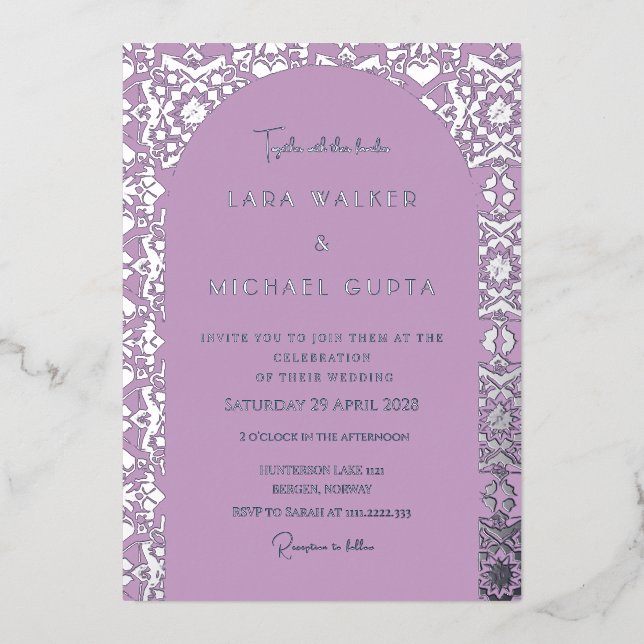 Invitation En Aluminium Mariage géométrique italien lilas (uni) (Recto)