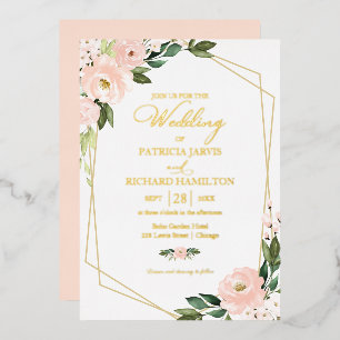 Invitation En Aluminium Mariage géométrique rose flou