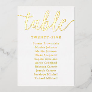 Invitation En Aluminium Mariage Gold Foil Numéros de tableau