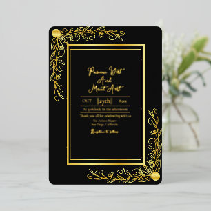 Invitation En Aluminium Mariage Golden Arrière - plan Floral Gold Foil
