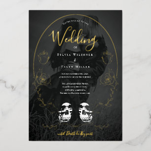 Invitation En Aluminium Mariage gothique de crâne floral photo noir