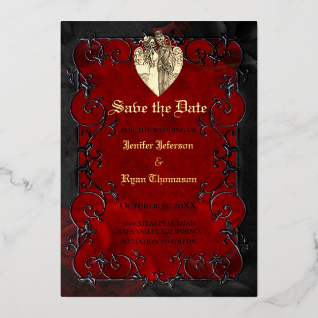Invitation En Aluminium Mariage gothique halloween enregistrer la date inv (Recto)