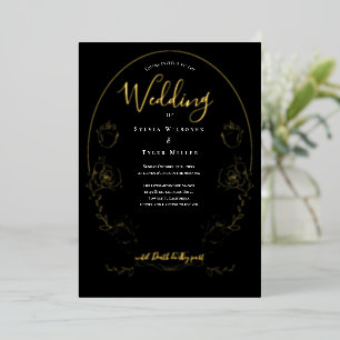 Invitation En Aluminium Mariage gothique noir floral