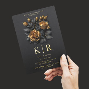 Invitation En Aluminium Mariage gothique Rose Black Gold moderne