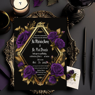 Invitation En Aluminium Mariage gothique violet et or d'une beauté excepti