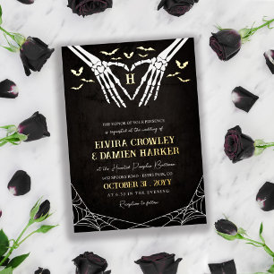 Invitation En Aluminium Mariage Halloween gothique avec chauves-souris dor