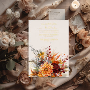 Invitation En Aluminium Mariage Herbe de Pampas Aquarelle Orange Brûlé d'A