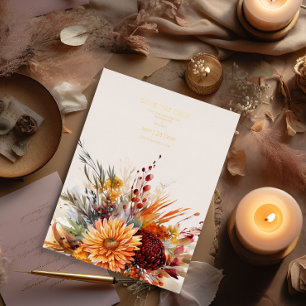 Invitation En Aluminium Mariage Herbe de Pampas Aquarelle Orange Brûlé d'A