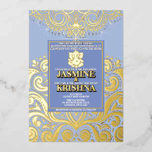 Invitation En Aluminium Mariage hindou LuxGlitter Blue Gold Ganesha