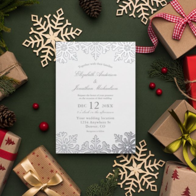 Invitation En Aluminium Mariage hivernal Silver Snowflake (Créateur téléchargé)