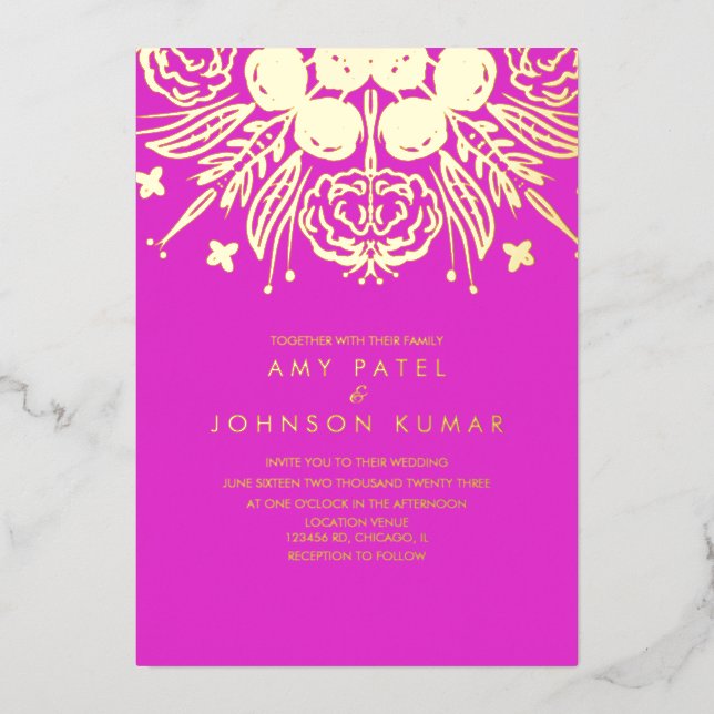 Invitation En Aluminium Mariage indien hindou tiré main (Recto)