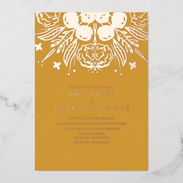 Invitation En Aluminium Mariage indien hindou tiré main (Recto)