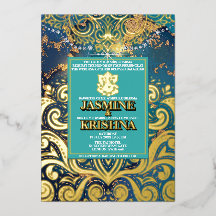 Mariage indien LuxGlitter Blue Gold Hindu Ganesha