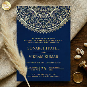 Invitation En Aluminium Mariage indien mandala bleu or traditionnel