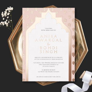 Invitation En Aluminium Mariage indien rose pâle Ornat Rose or